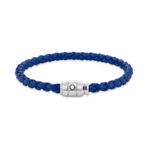 PULSERA DE PIEL AZUL CON CIERRE DE 3 ANILLAS DE ACERO, 68